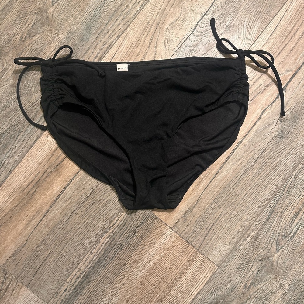 Athleta Black Tie-Side Ruched Bikini Bottoms Size Medium